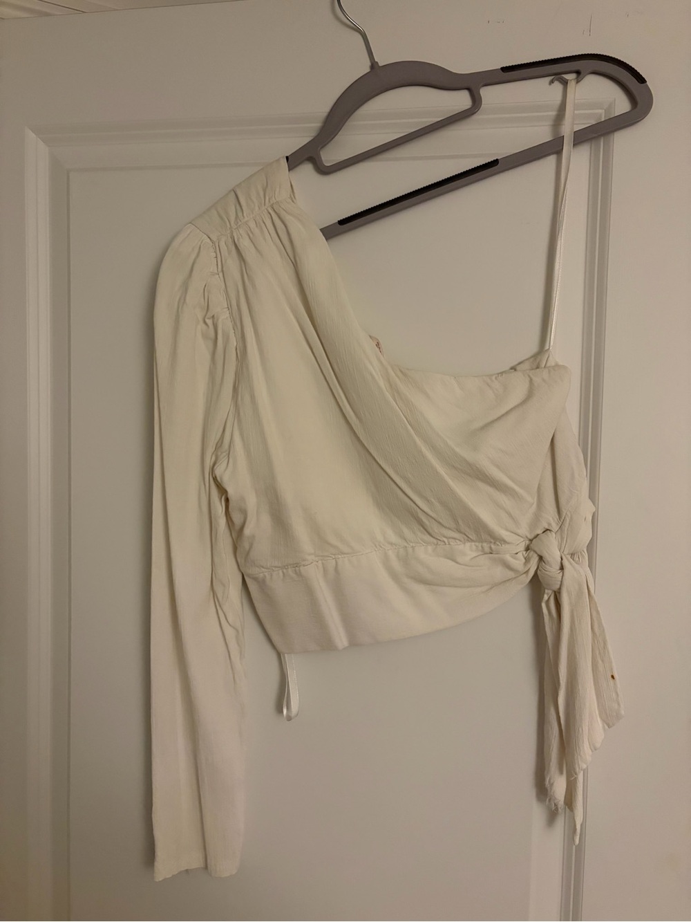 Free People Cream One-Shoulder Wrap Crop Top